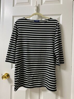 Saint James Phare Black and IvoryStriped Long Sleeve Boatneck Shirt